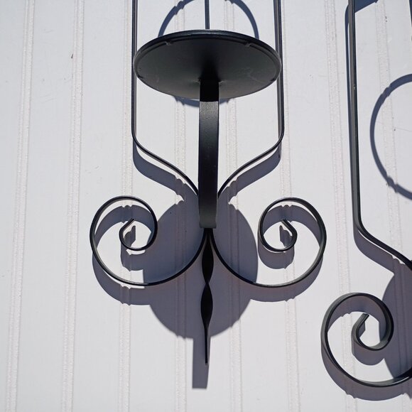 Black Wrought Iron Wall Sconce Pair Pillar Candle Holders Sconces Candelabras - Picture 3 of 9